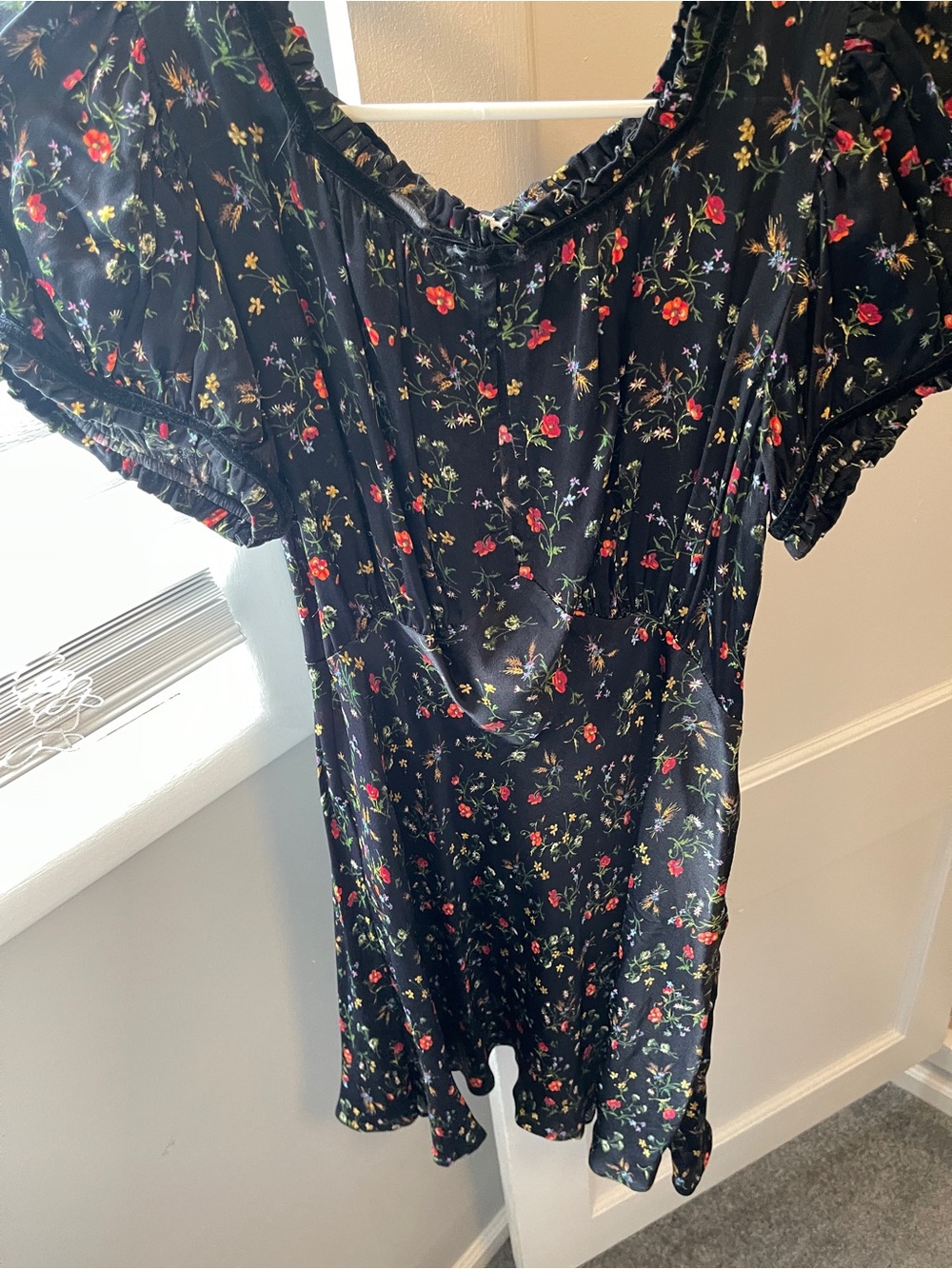 Doen Black Floral Mini Dress with Red & Green Accents - Picture 2 of 5